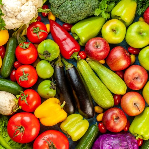 top-view-vegetable-composition-with-fresh-fruits-blue-table